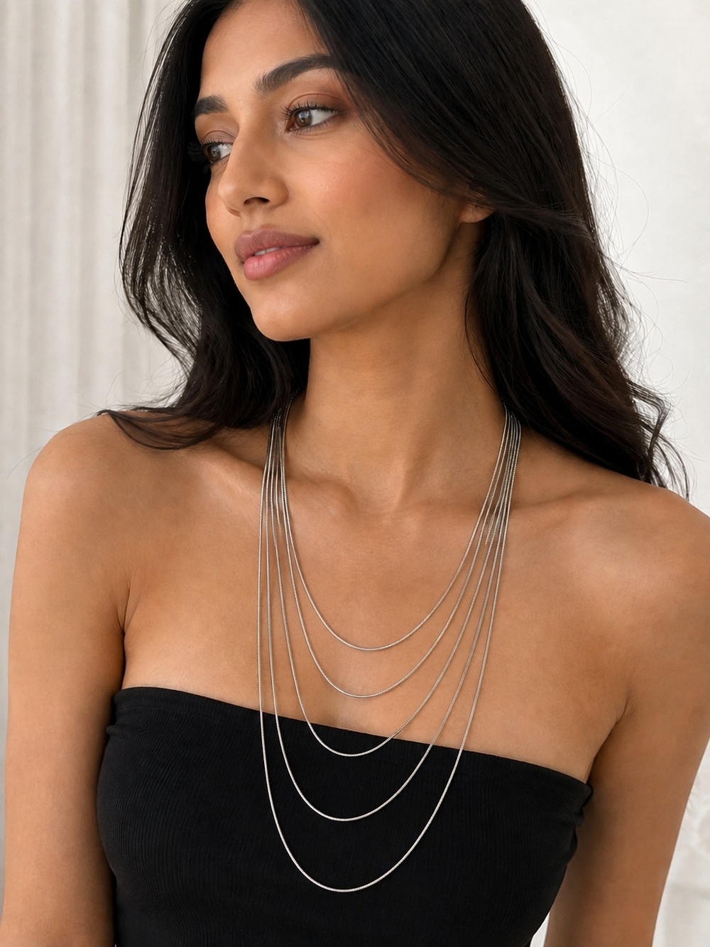 Banana Republic Silver Tone Multi-Layer Chain Necklace